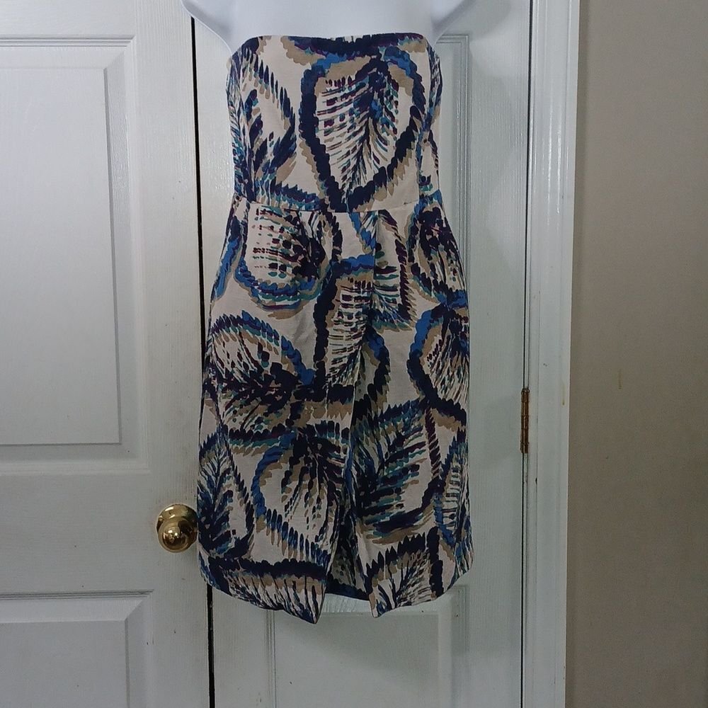Banana Republic multicolor strapless silk blend pocket dress Sz 6 EUC